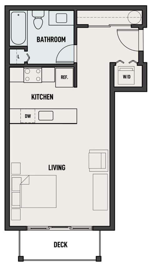 Floor plan for studio, 1 bath, 517 sqft